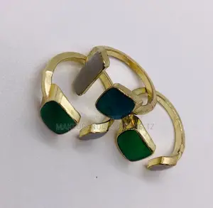 Set of Open-End Ring With Enamed Stones