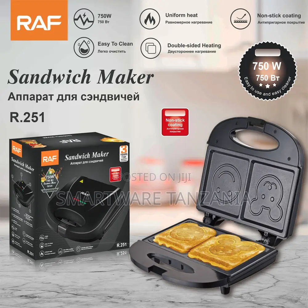 Raf R.251 Sandwich Maker 750w Non-Stick Double-Sided Fun Shapes