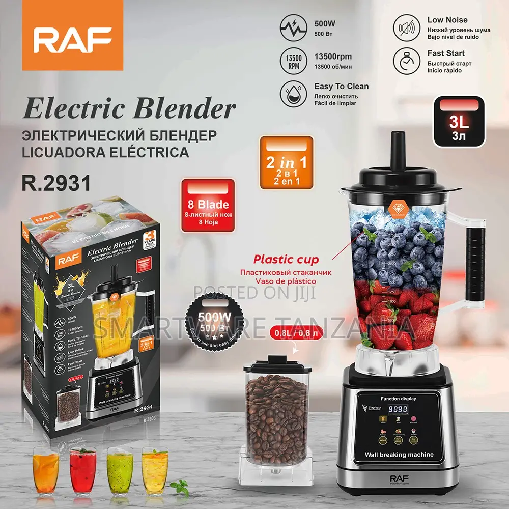 Raf R.2931 Electric Blender 500w 13500rpm 8 Blade 3l 2 in 1 Smoothie
