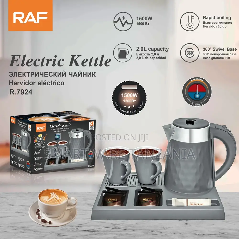 Raf R.7924 Electric Kettle 1500w 2l With Cup Warmer Tray Set Gray