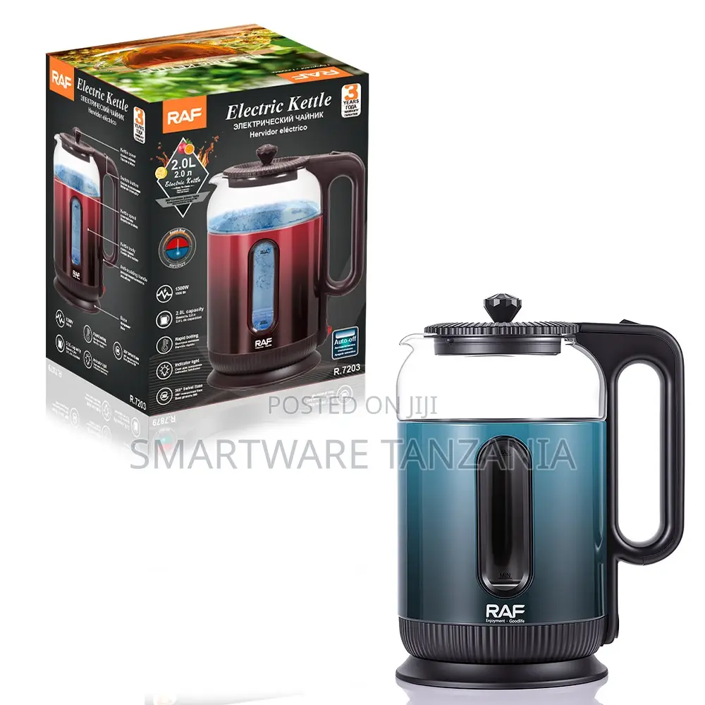 Raf R.7203 Borosilicate Glass Kettle 1500w Teal 2l Rapid Boil Auto