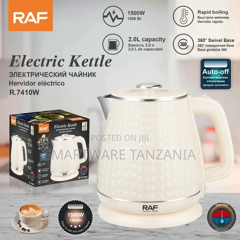 Raf R.7410w Electric Kettle White 2l 1500w Fast Boil Auto Shut Off