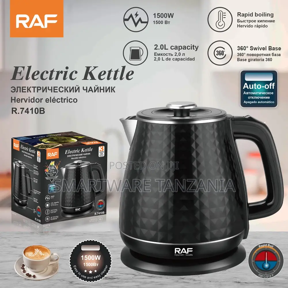 Raf R.7410b Black Electric Kettle 2l 1500w Diamond Pattern Design