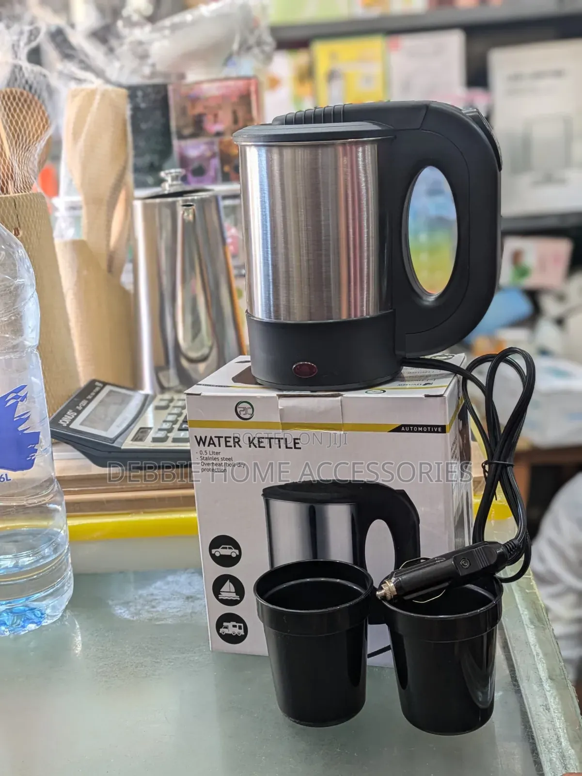 Automotive Water Kettle for Use in a Vehicle.