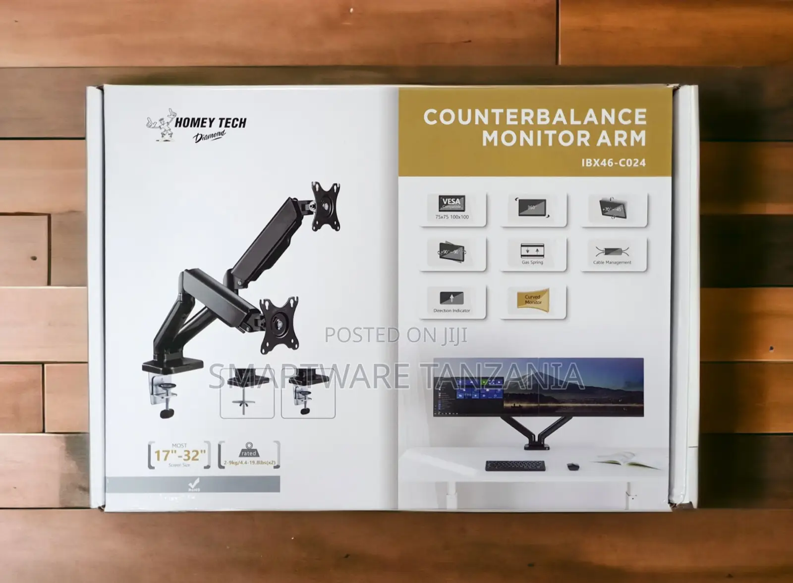 Homey Tech Dual Monitor Arm Mount Counterbalance 17-32 Inch Vesa