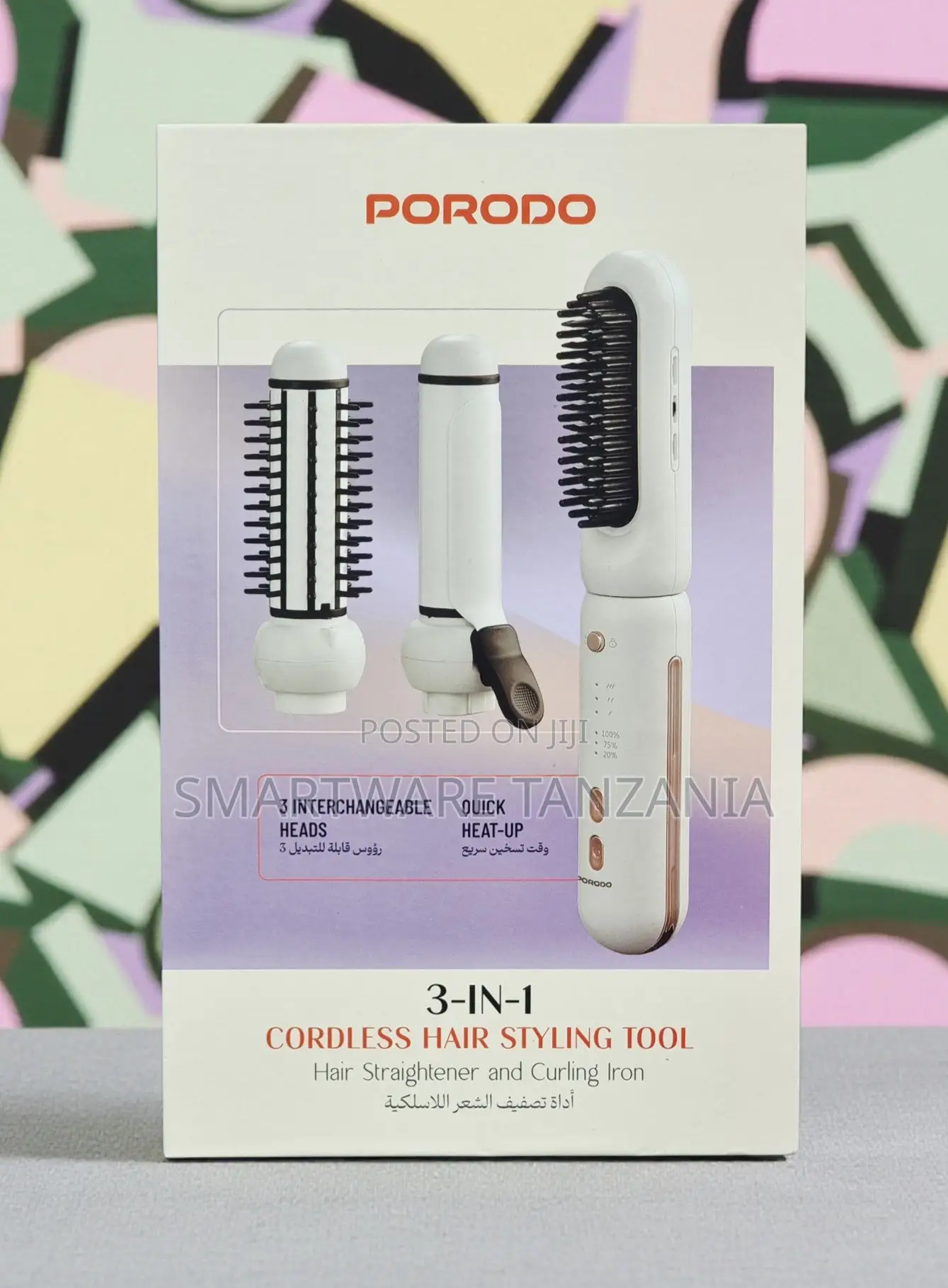 Porodo 3-in-1 Cordless Hair Styling Tool Straightener Curling Iron