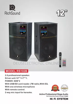 Rs-102 Speaker, Inch 12", (1pair = 2pcs) 1wireless Microphone