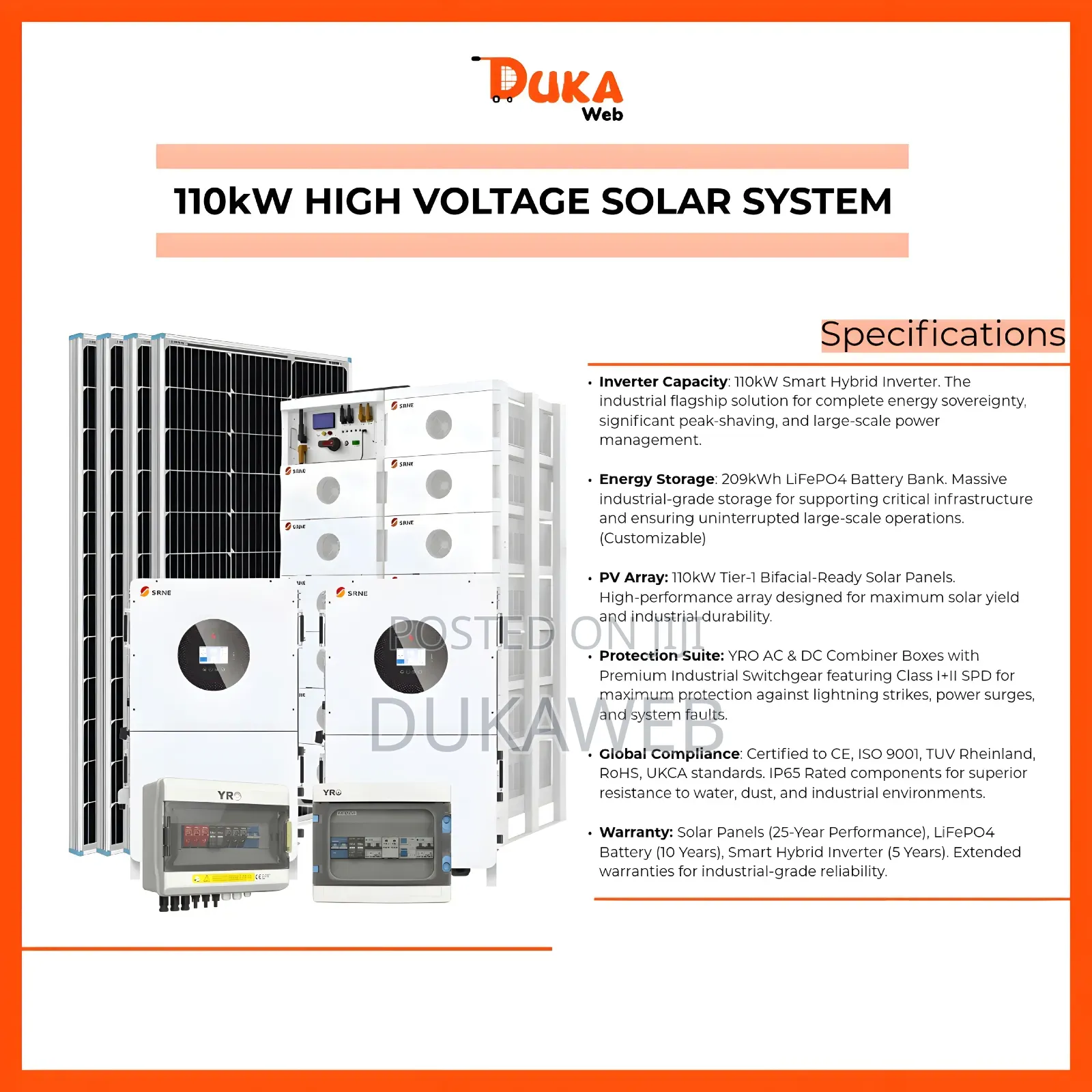 110kw High Voltage Solar System With 209kwh Battery