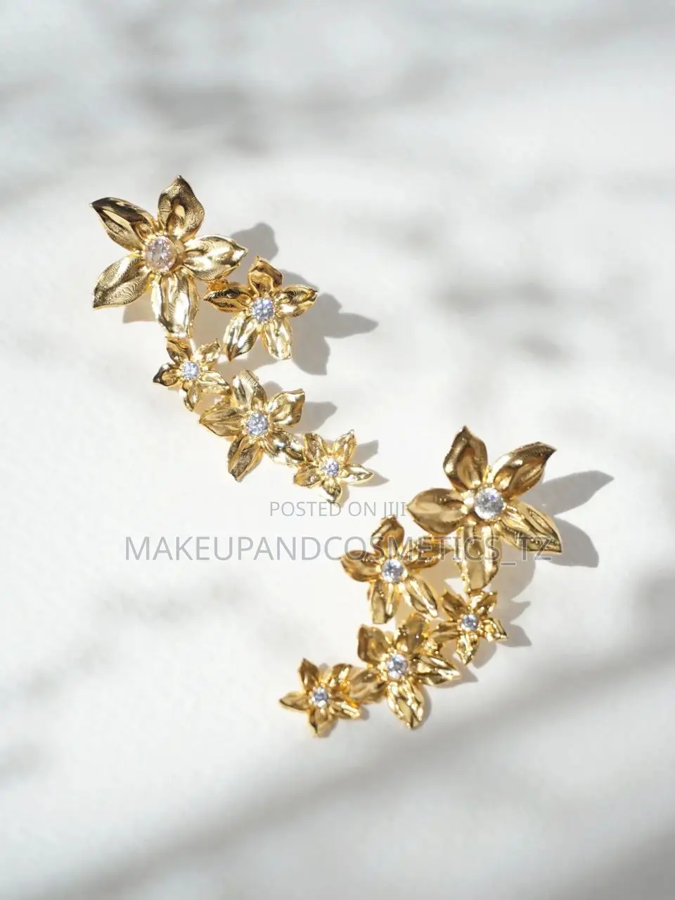 Pair of Max Flower Design Earrings in Gold-Tone Metallic Material