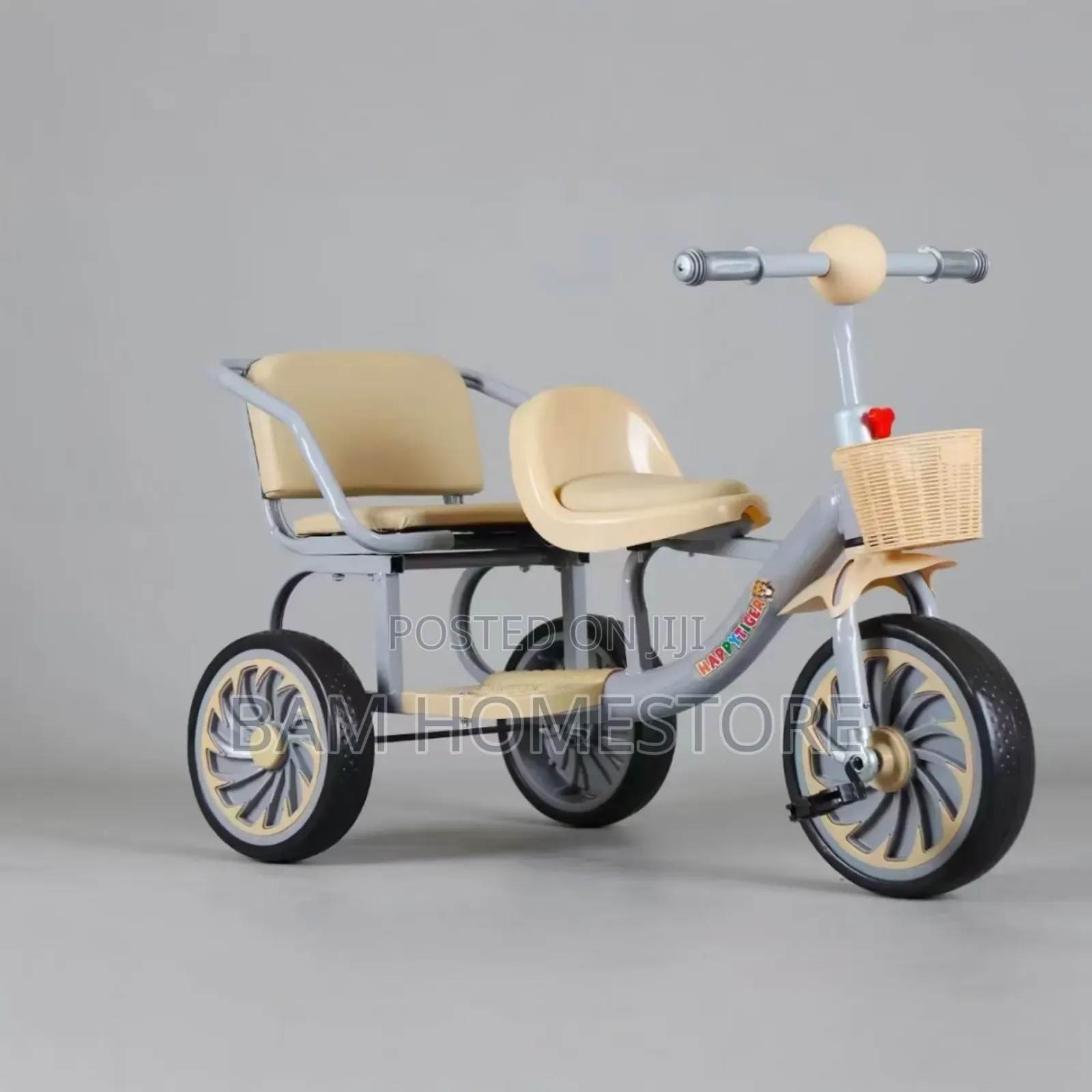 Kids' Double-Seater Tricycle With Basket - Baiskeli Ya Watoto