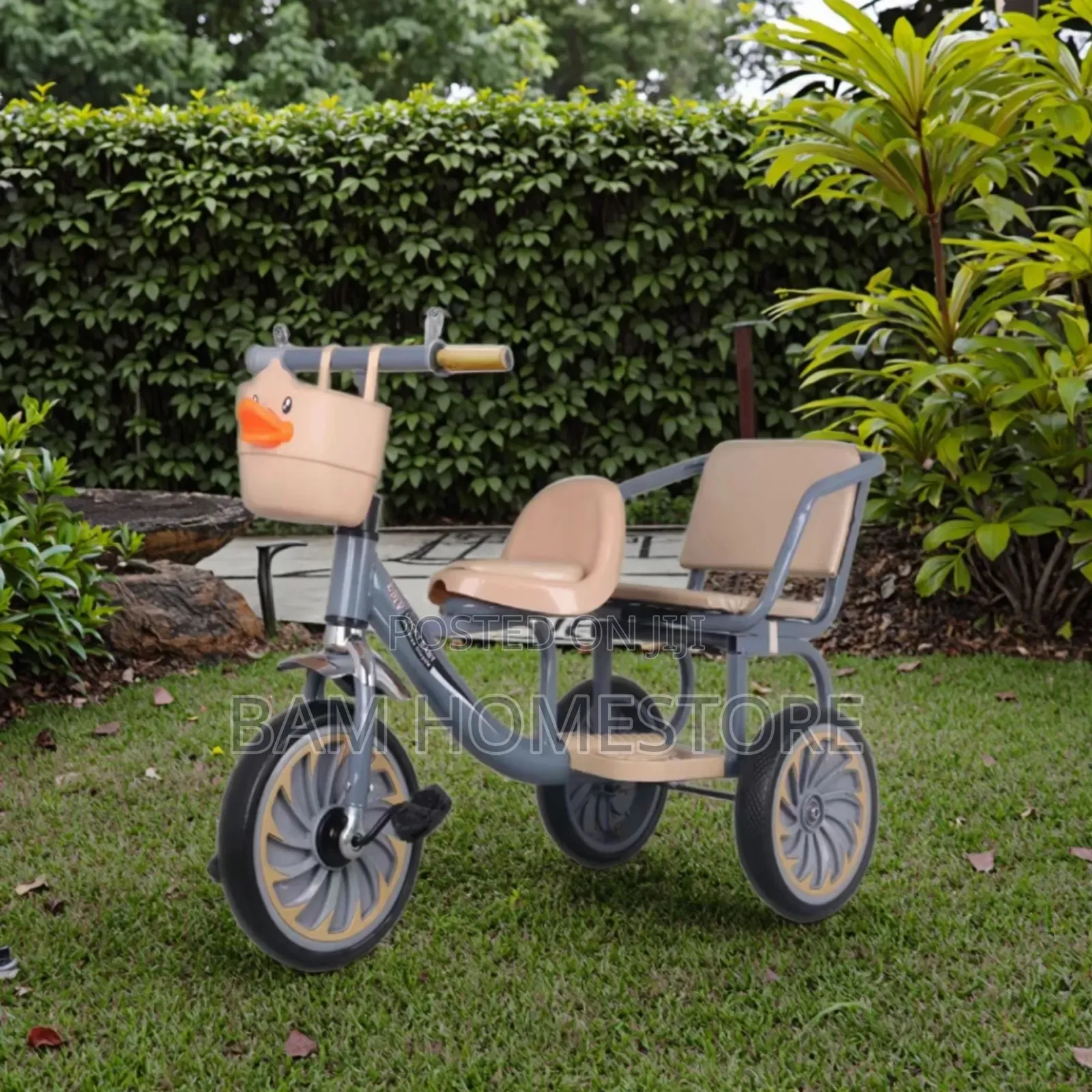 Kids' Double-Seater Tricycle With Basket - Baiskeli Ya Watoto