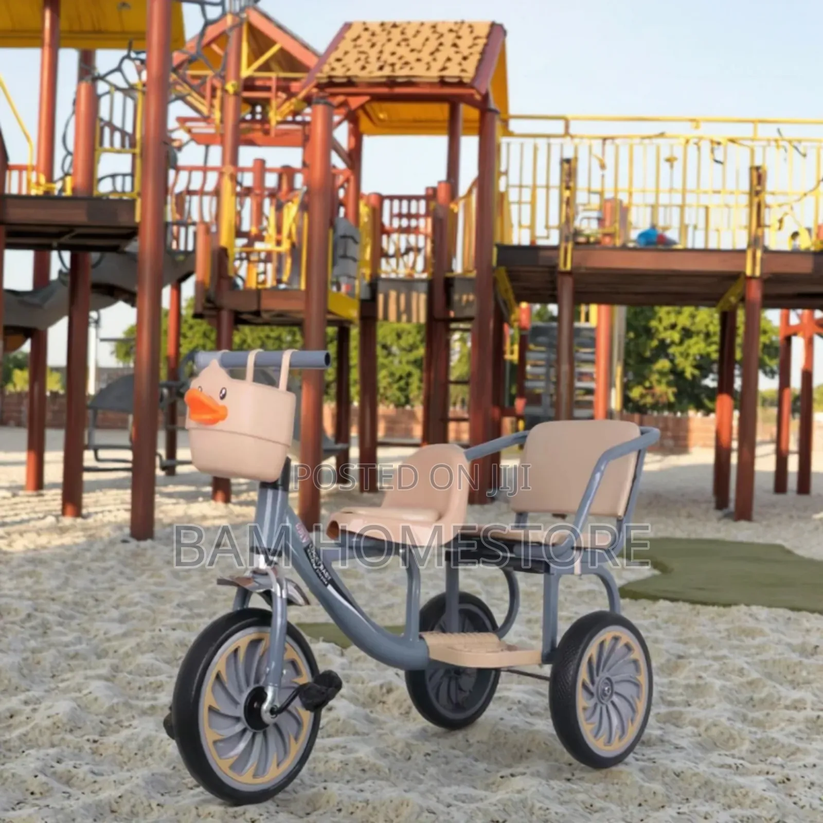 Kids' Double-Seater Tricycle With Basket - Baiskeli Ya Watoto