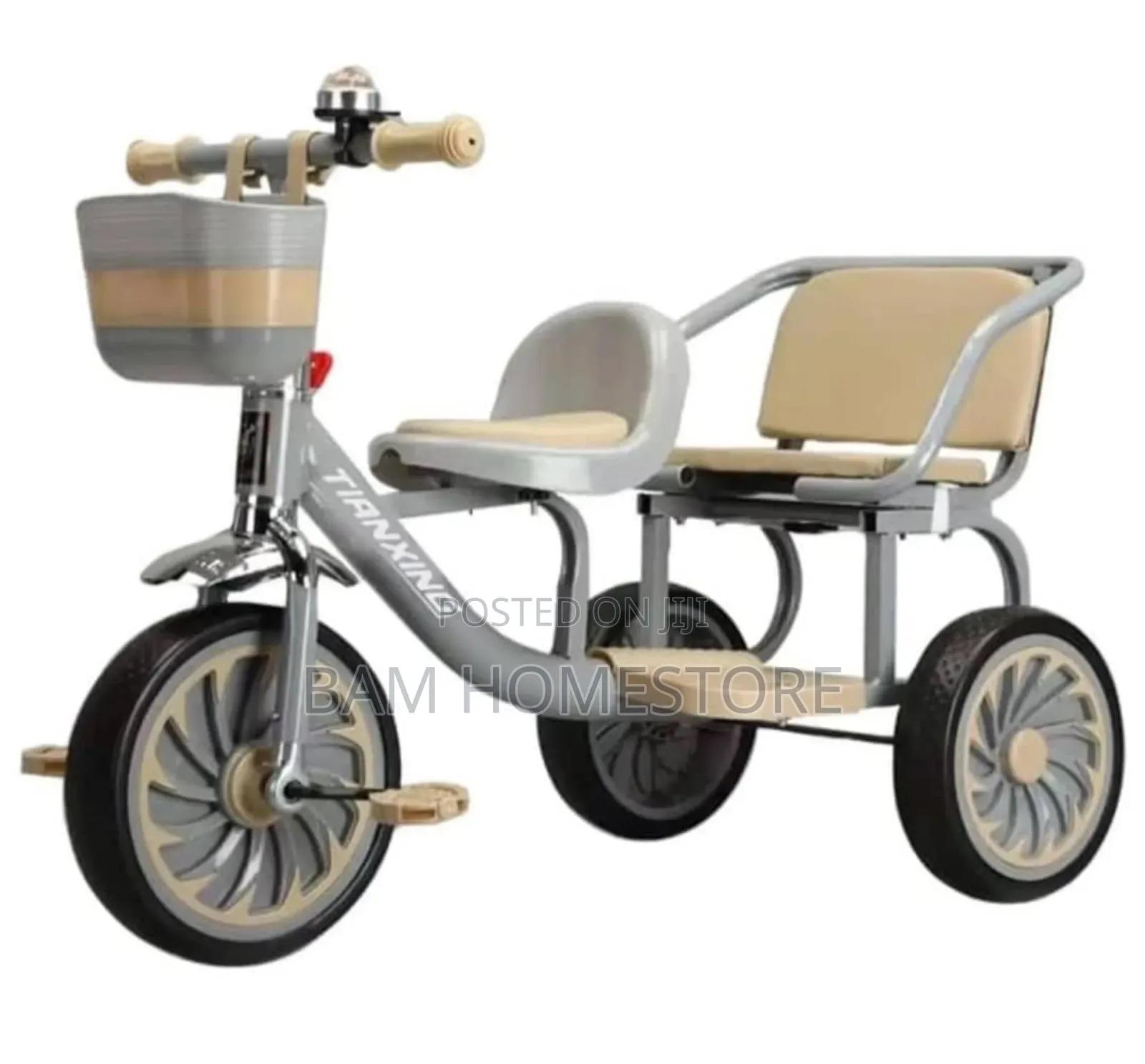Kids' Double-Seater Tricycle With Basket - Baiskeli Ya Watoto