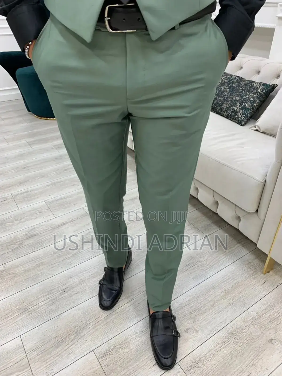 Suti Kali Ya Rangi Ya Sage Green Precise Slim Fit (Official)