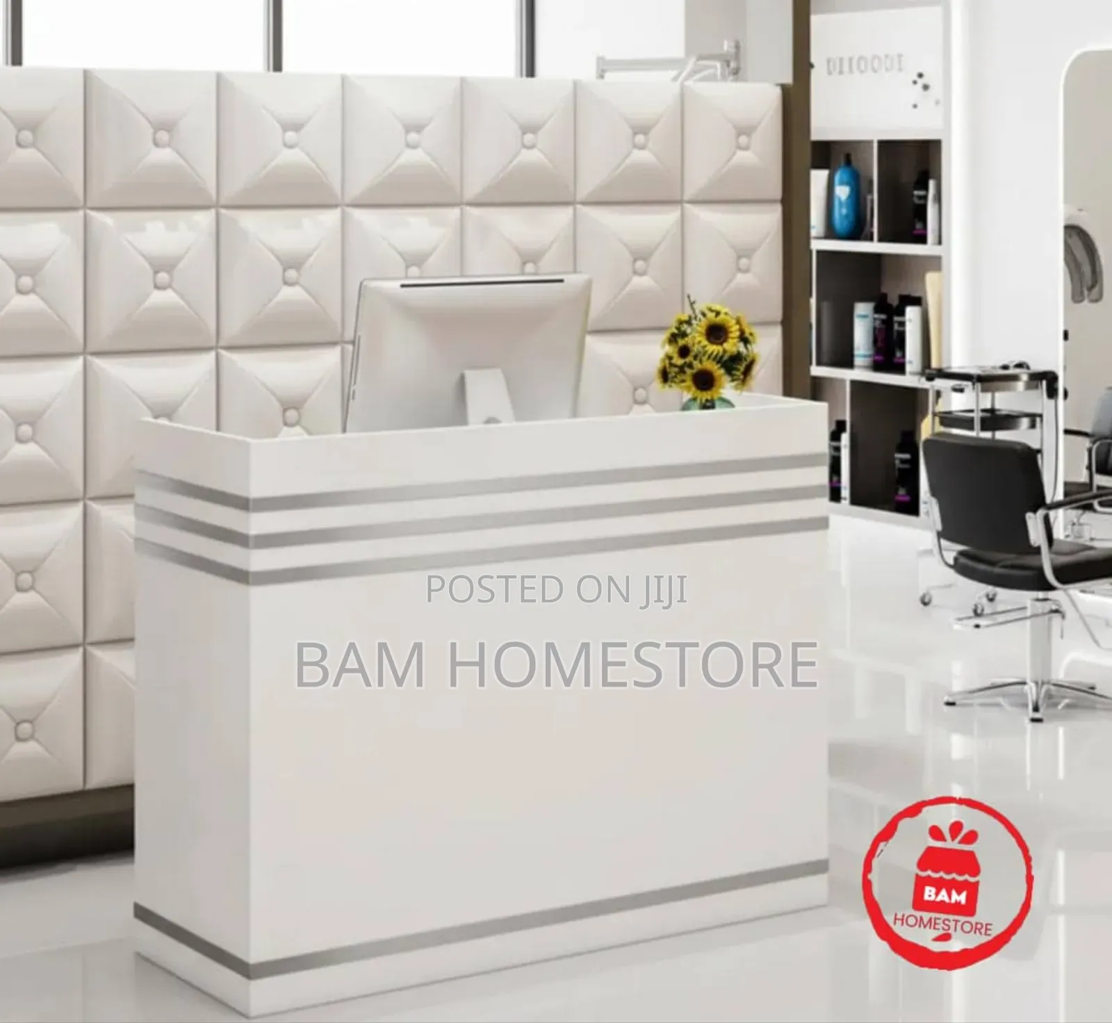 Luxury Modern White Silver Reception Counter Table- 120cm