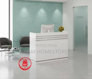 Luxury Modern White Silver Reception Counter Table- 120cm