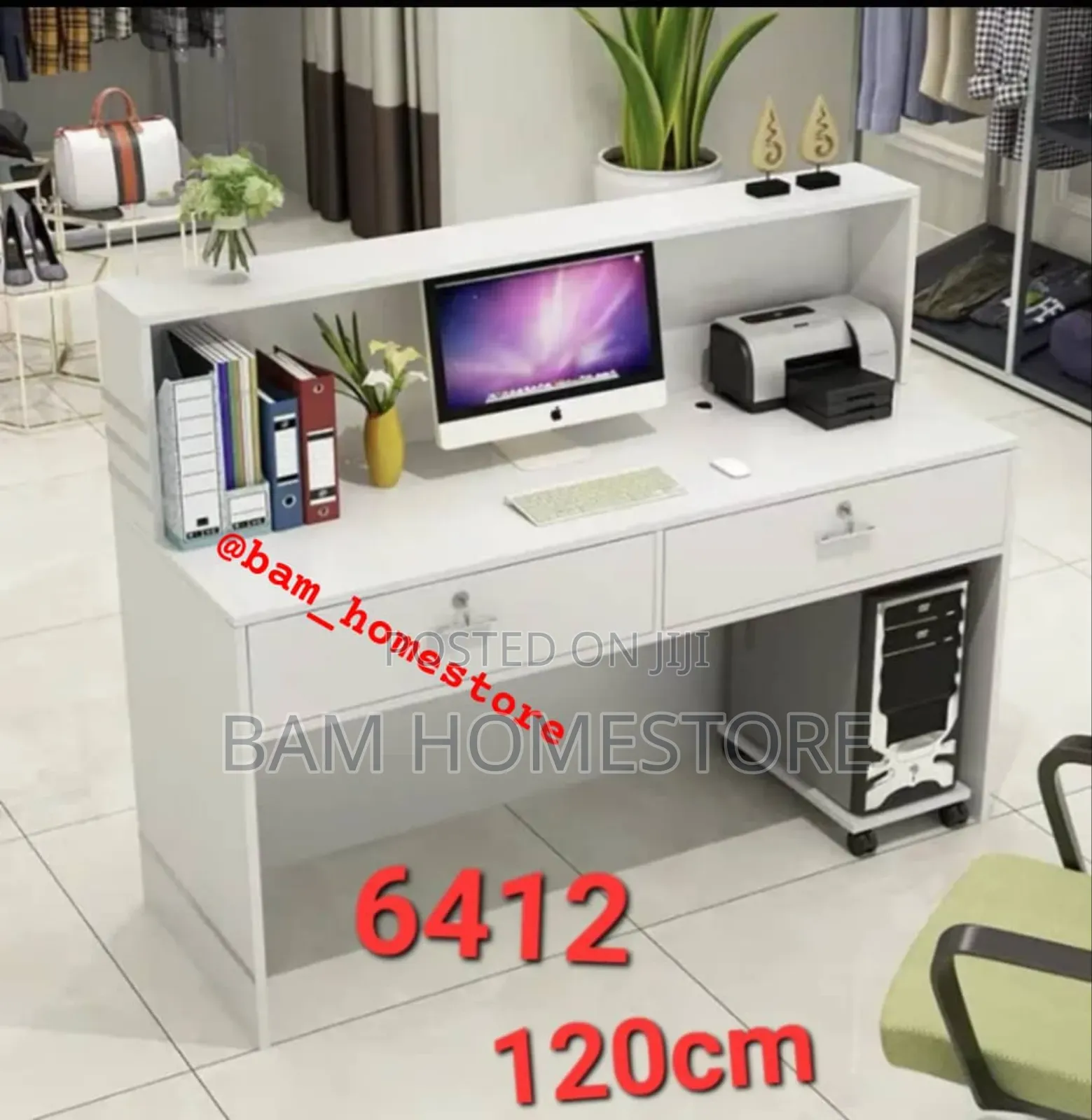 Luxury Modern White Silver Reception Counter Table- 120cm