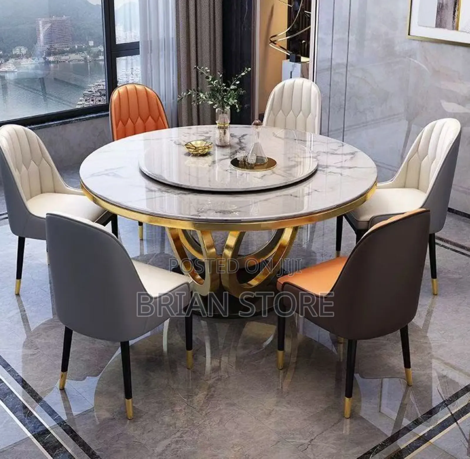 Dinning Set With 6 Chairs Round Shaped Table