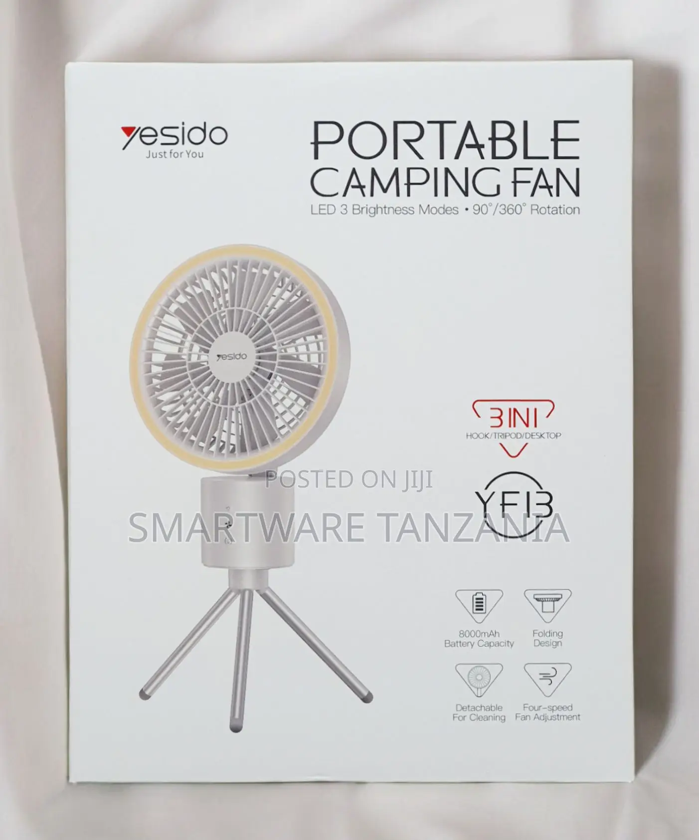 Yesido Portable Camping Fan Yf13 - 3-in-1 With Led, 8000mah Battery