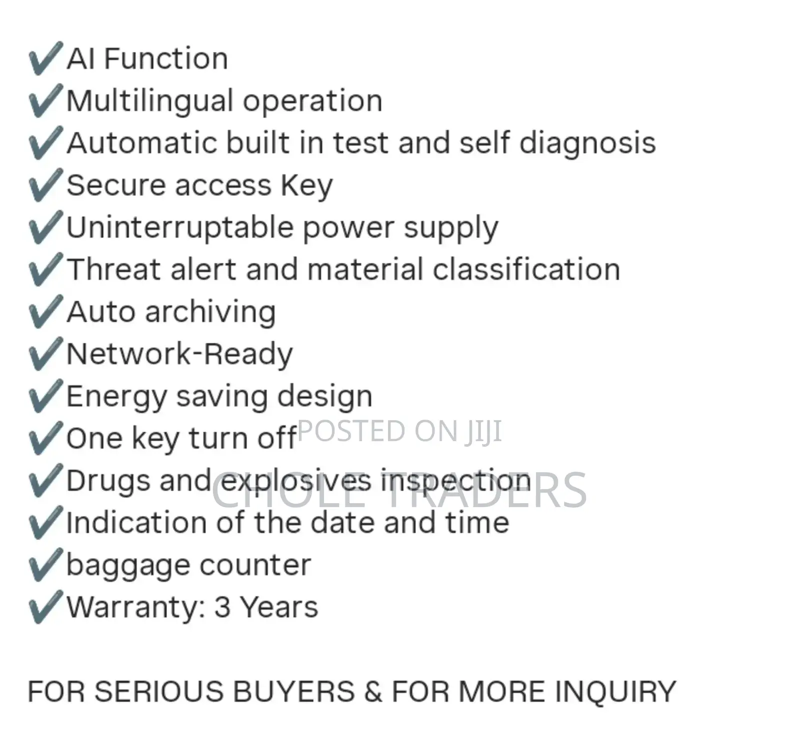 2 Years Warranty X-ray Baggage Scanner
