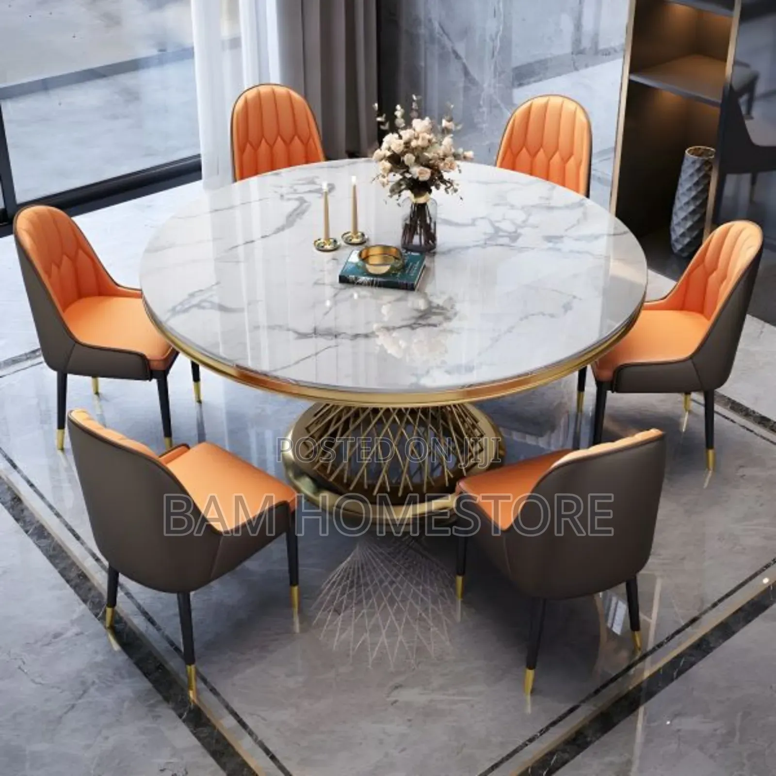 Luxury Marble Topround Dining Tableset With 6 Chairs |Meza Ya Chakula