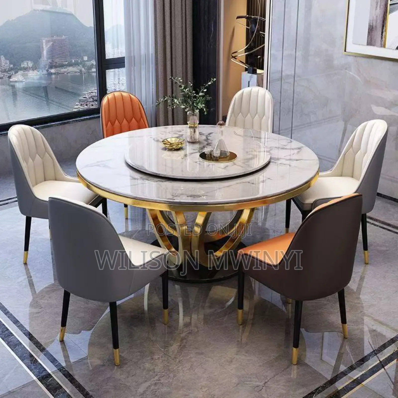 Marble Dining Table Round (6) Chairs