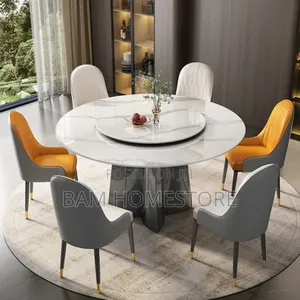 Luxury Marble Round Dining Set With Classic 6 Chairs/ Meza Ya Chakula