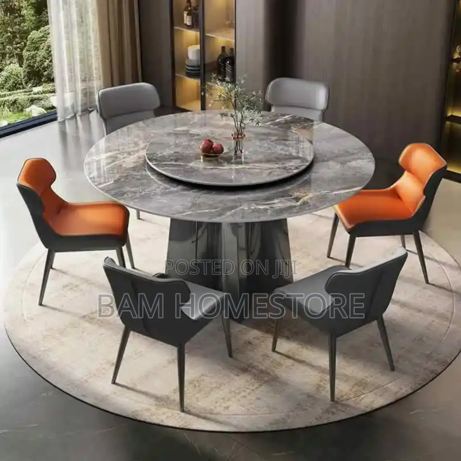 Luxury Marble Round Dining Set With Classic 6 Chairs/ Meza Ya Chakula