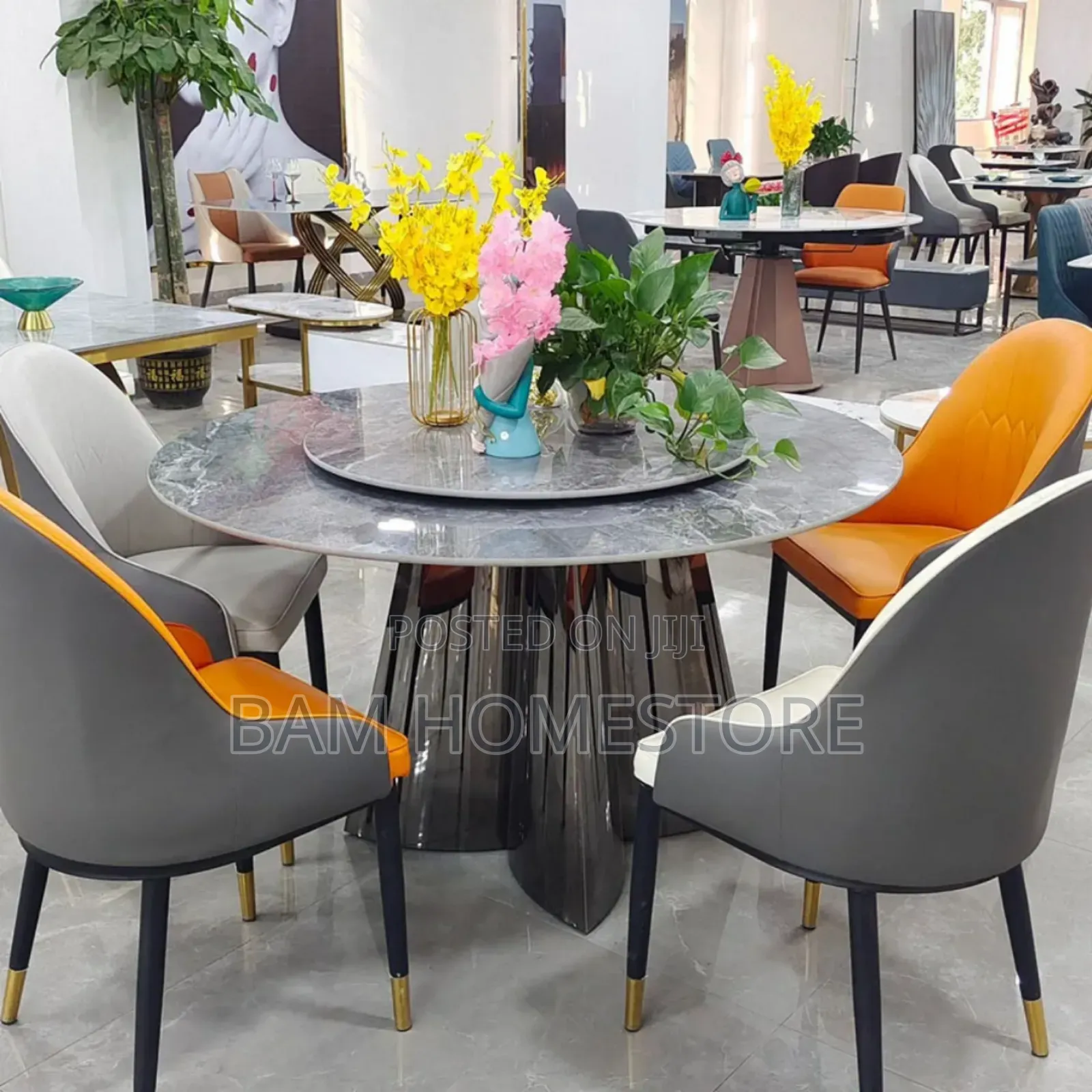 Luxury Marble Round Dining Set With Classic 6 Chairs/ Meza Ya Chakula
