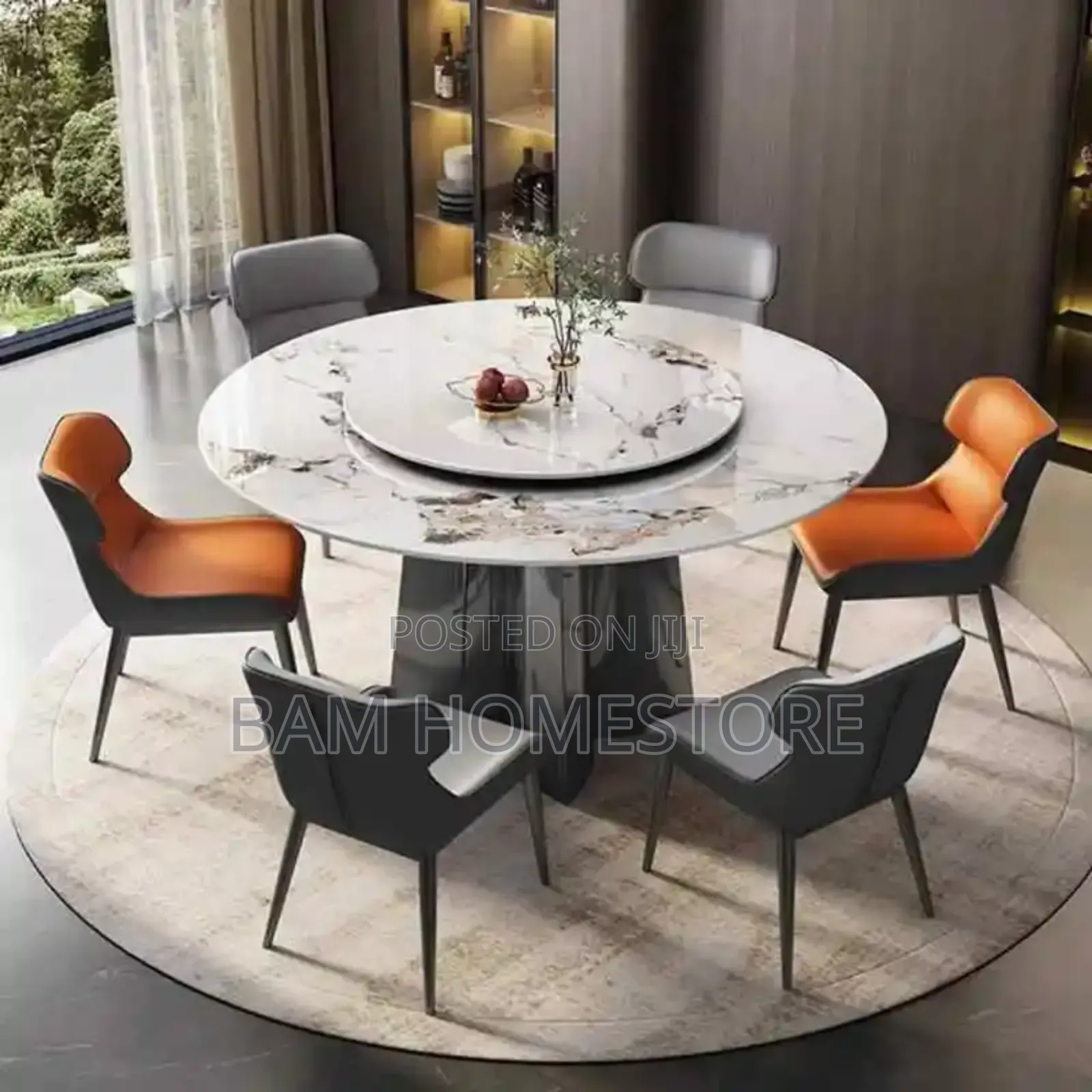 Luxury Marble Round Dining Set With Classic 6 Chairs/ Meza Ya Chakula