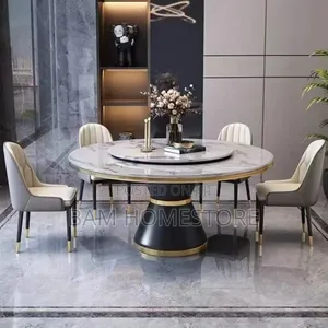 Luxury Marble Round Dining Set With Rotating Center 6 Chairs