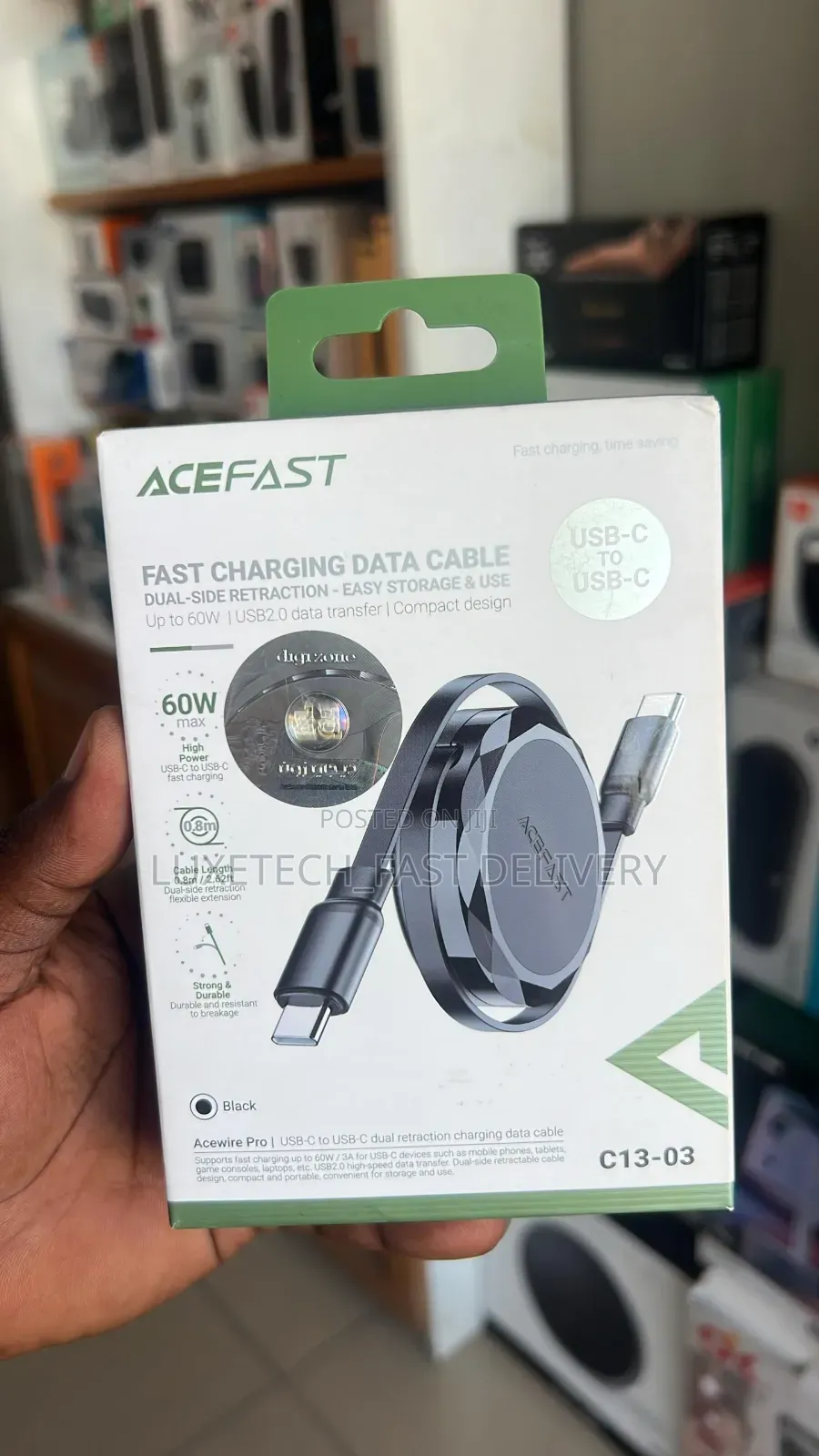Acefast Acewire Pro Usb-C to Usb-C Dual Retraction Charging Data Cable