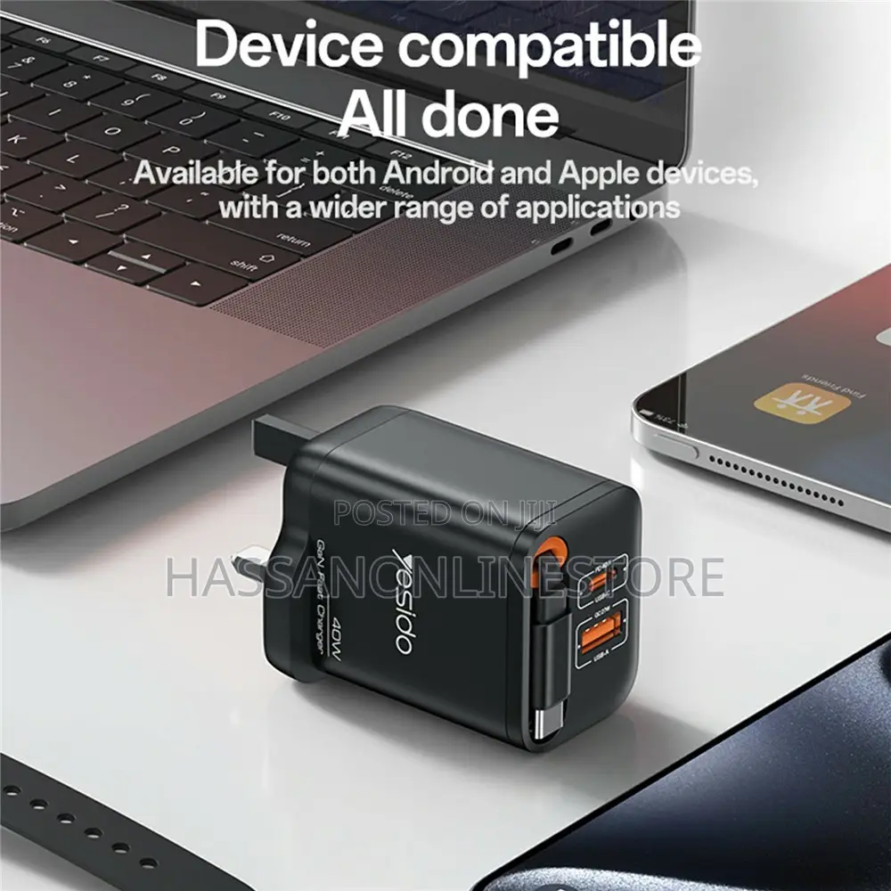 Yesido Yc145 Uk Plug 40w Fast Gan Charging Adapter