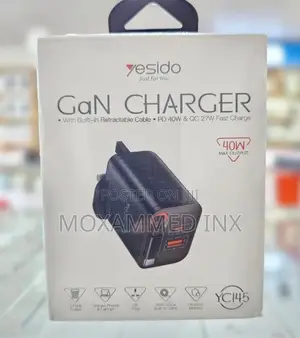 Yc145 Yesido Gan Charger Pd40w With Built-in Retractable Cable