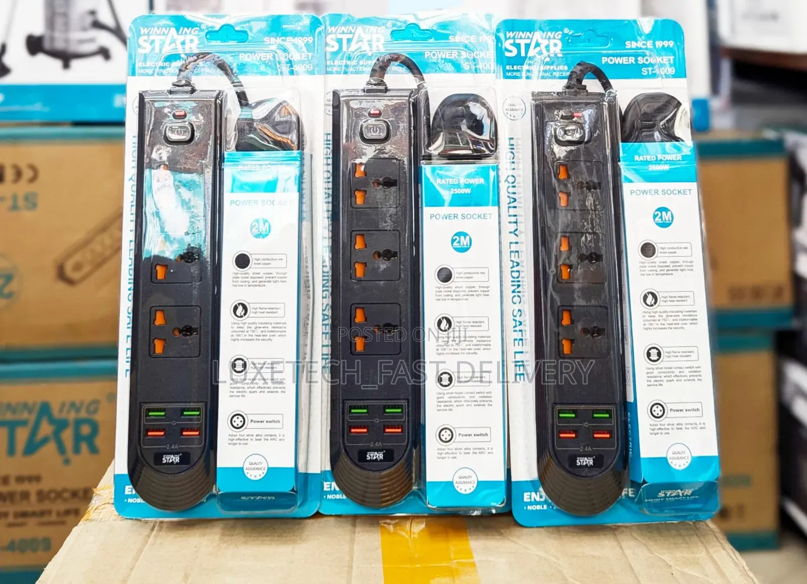 Winning Star 3-Ways Power Extension Socket + Fast Charging 4-Usb Ports