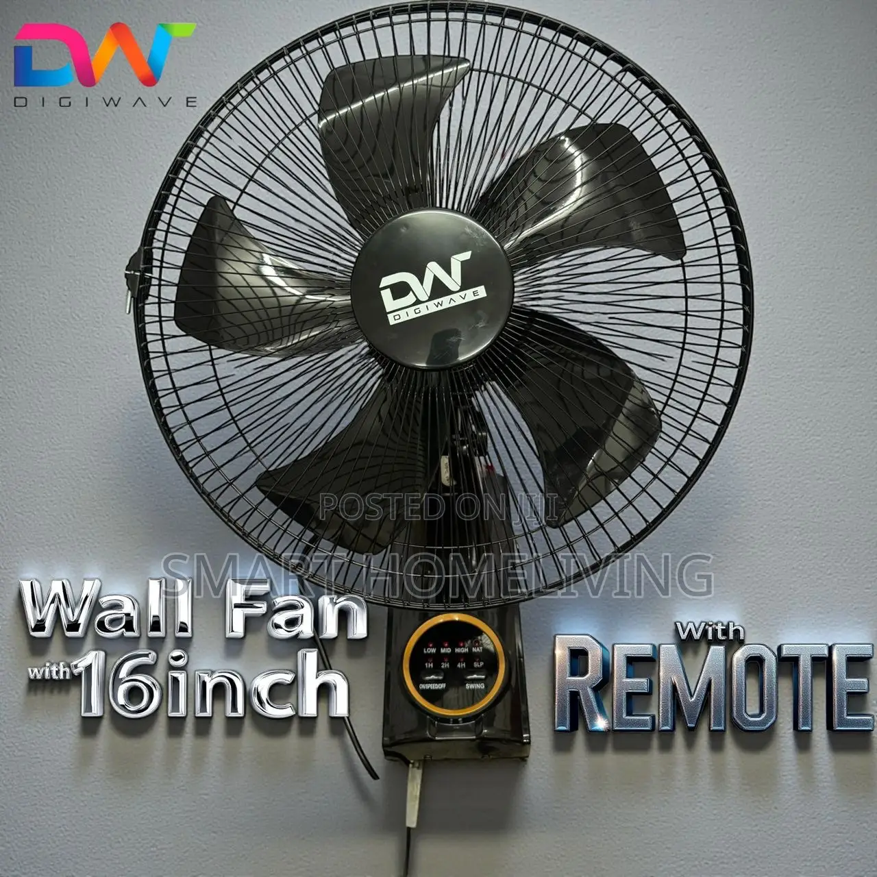 Digiwave 16-Inch Wall-Mounted Fan With a Remote Control.