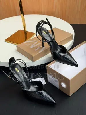 Zara Croc-Embossed Patent Slingback Pointed Toe Heels