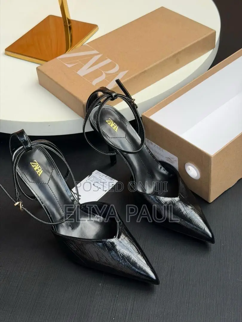 Zara Croc-Embossed Patent Slingback Pointed Toe Heels