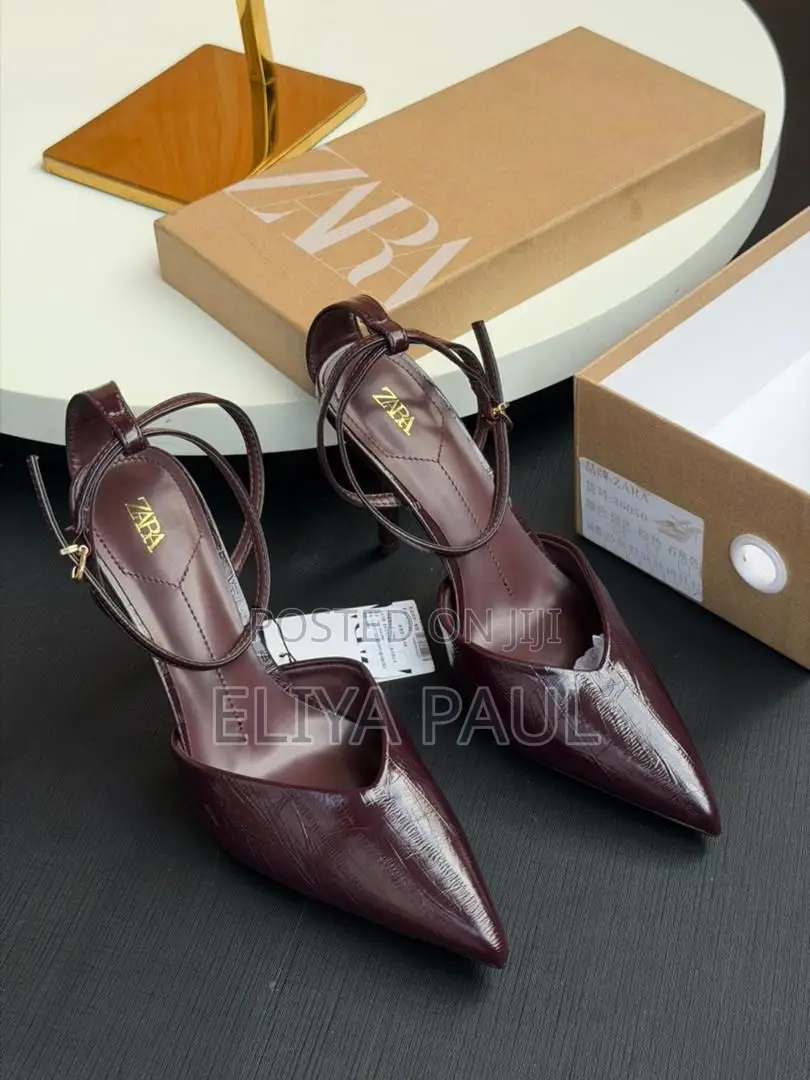 Zara Croc-Embossed Patent Slingback Pointed Toe Heels