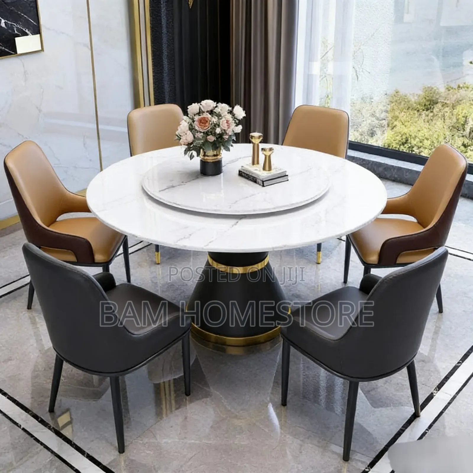 Marble Dining Table Set Modern Round White Marble Table With 6chairs