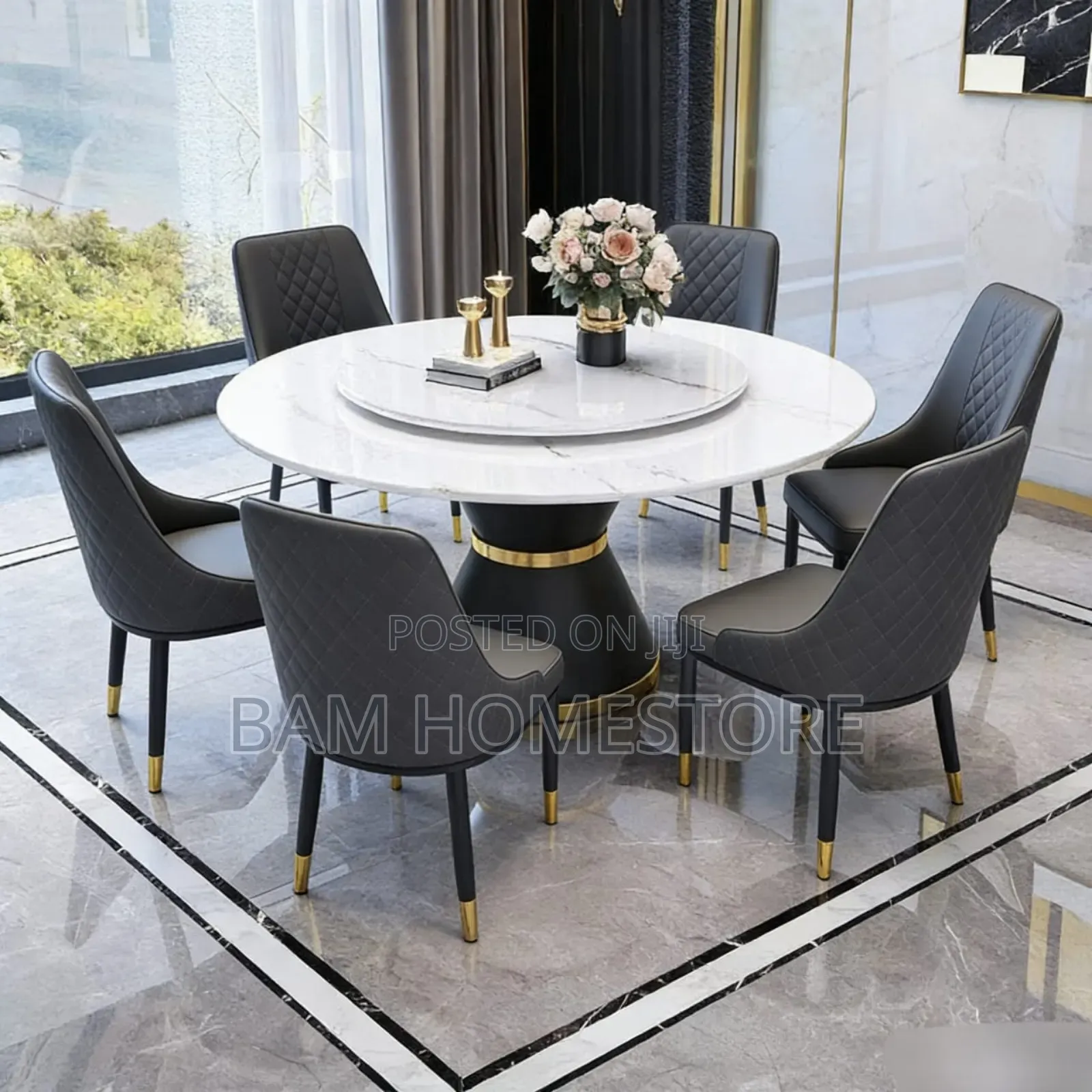 Marble Dining Table Set Modern Round White Marble Table With 6chairs