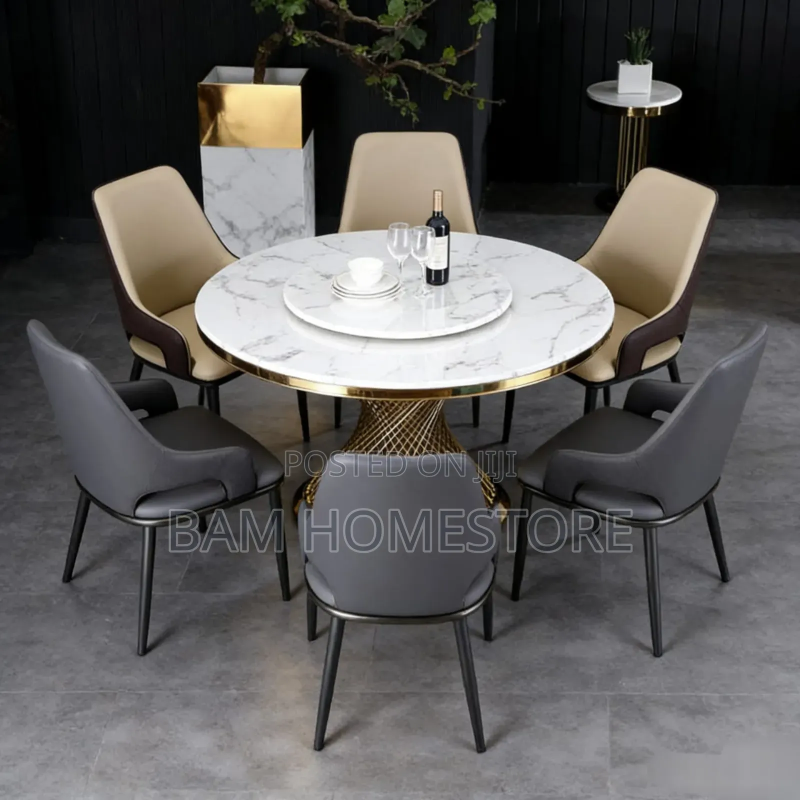 Luxury Marble Round Dining Tableset 6 Chairs Meza Ya Chakula Ya Kisasa