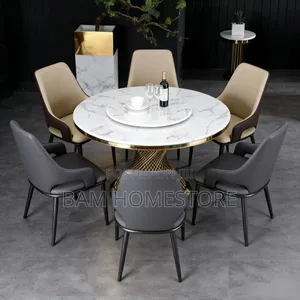 Luxury Marble Round Dining Tableset 6 Chairs Meza Ya Chakula Ya Kisasa