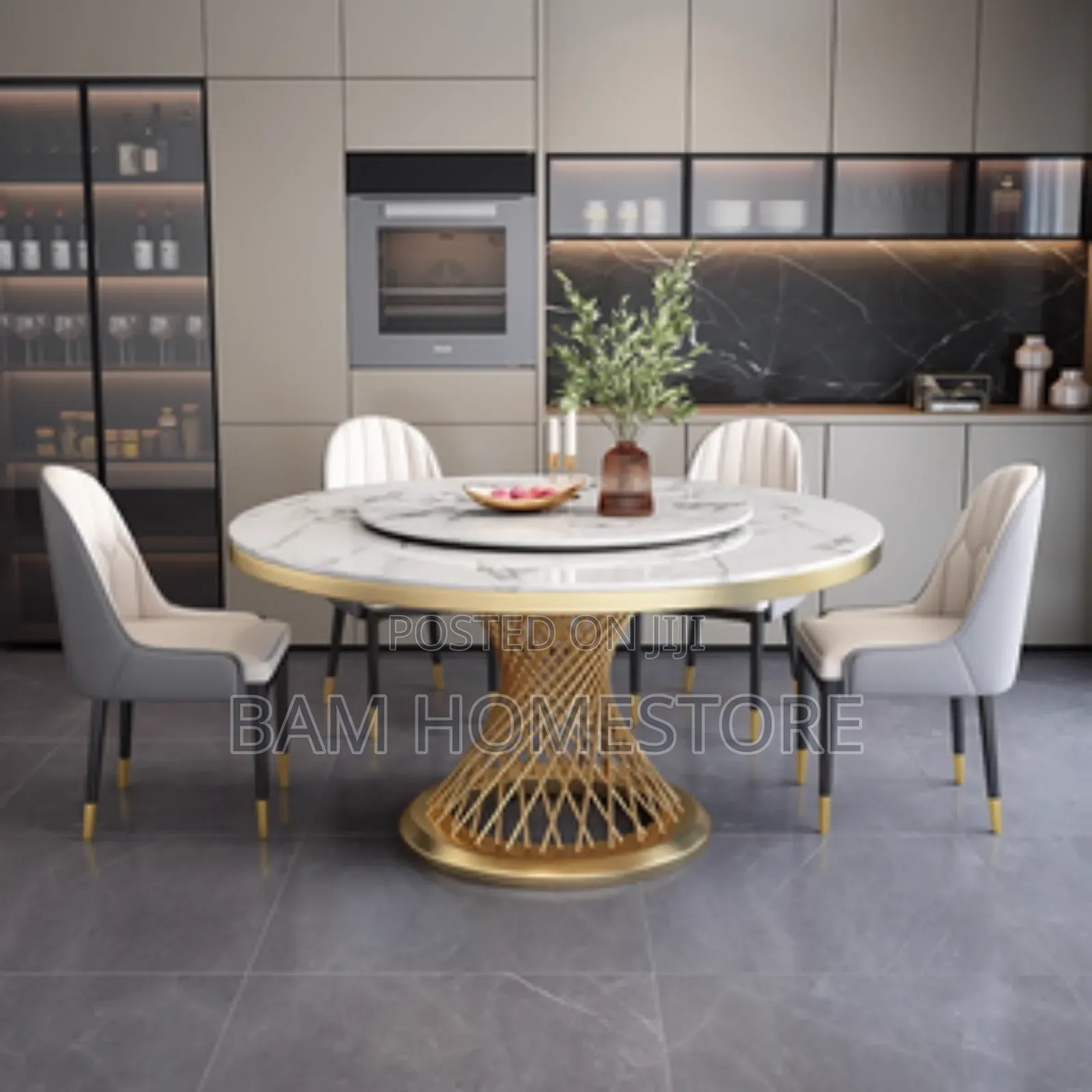 Luxury Marble Round Dining Tableset 6 Chairs Meza Ya Chakula Ya Kisasa