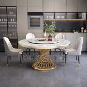 Luxury Marble Round Dining Tableset 6 Chairs Meza Ya Chakula Ya Kisasa