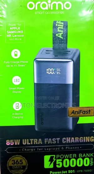 Oraimo 85w Ultra Fast Charging Power Bank 50000mah