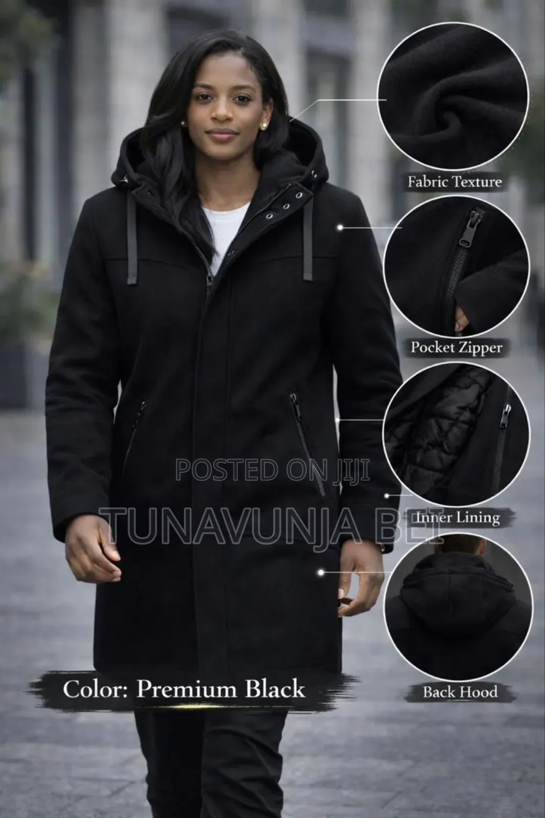 Deep Charcoal Black and Grey Heavy Coat Material