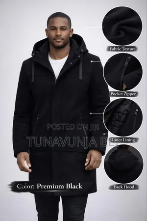 Deep Charcoal Black and Grey Heavy Coat Material