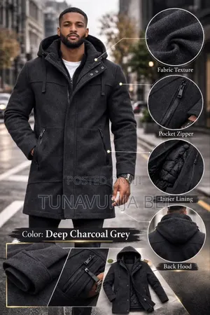 Deep Charcoal Black and Grey Heavy Coat Material