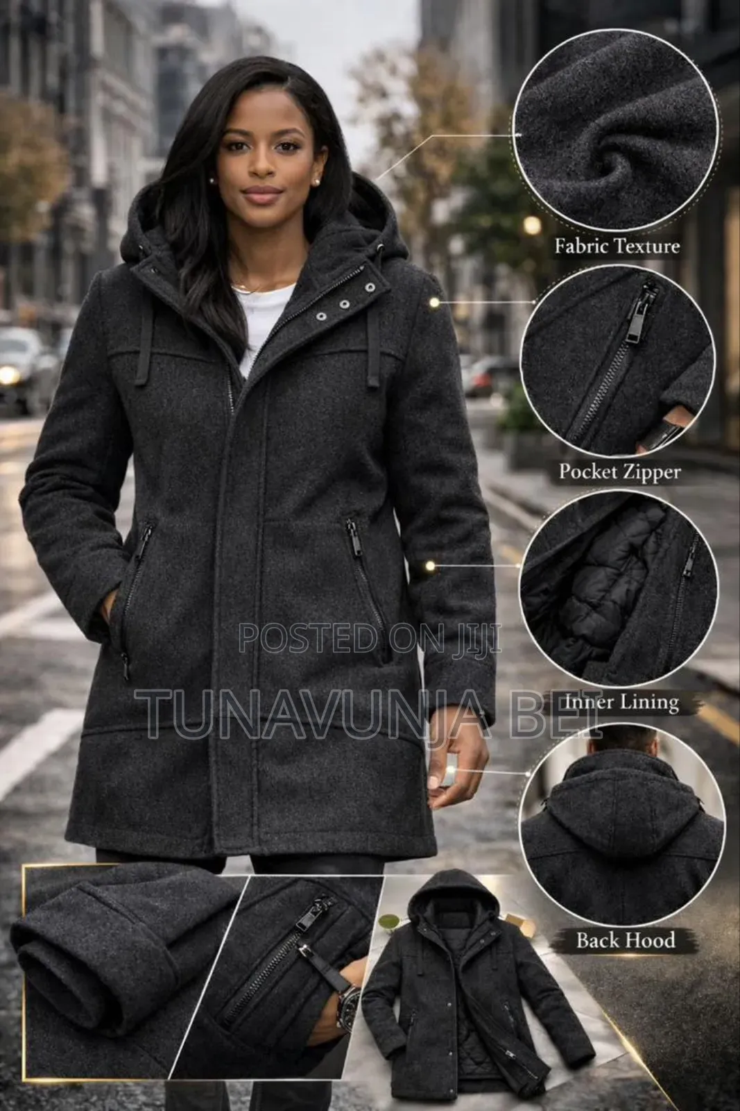 Deep Charcoal Black and Grey Heavy Coat Material